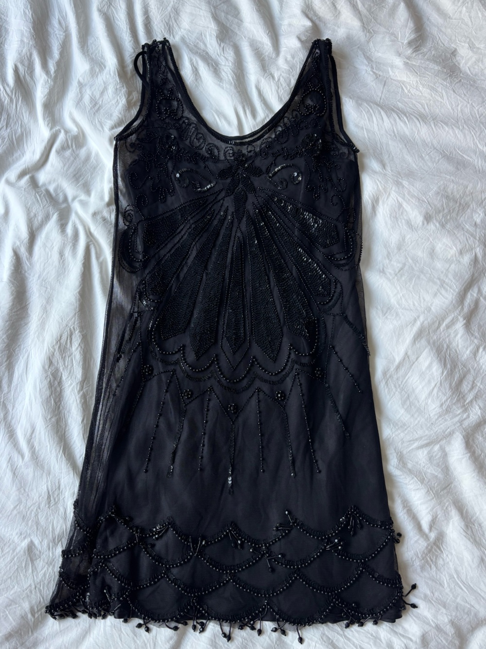 Oasis Black Beaded Sheer Mini Dress